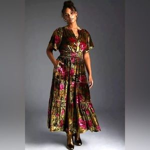 NWT Anthropologie Somerset Velvet tiered maxi dress